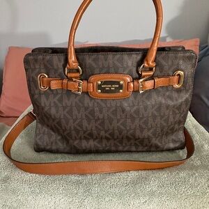 Michael Kors Dark Brown Satchel with Tan Accents